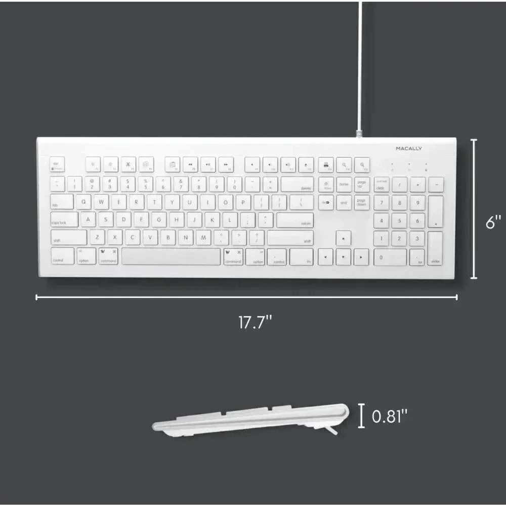 Macally 104 Key Full Size USB Keyboard For MAC & PC with‎ 15 Shortcut Keys MKEYE